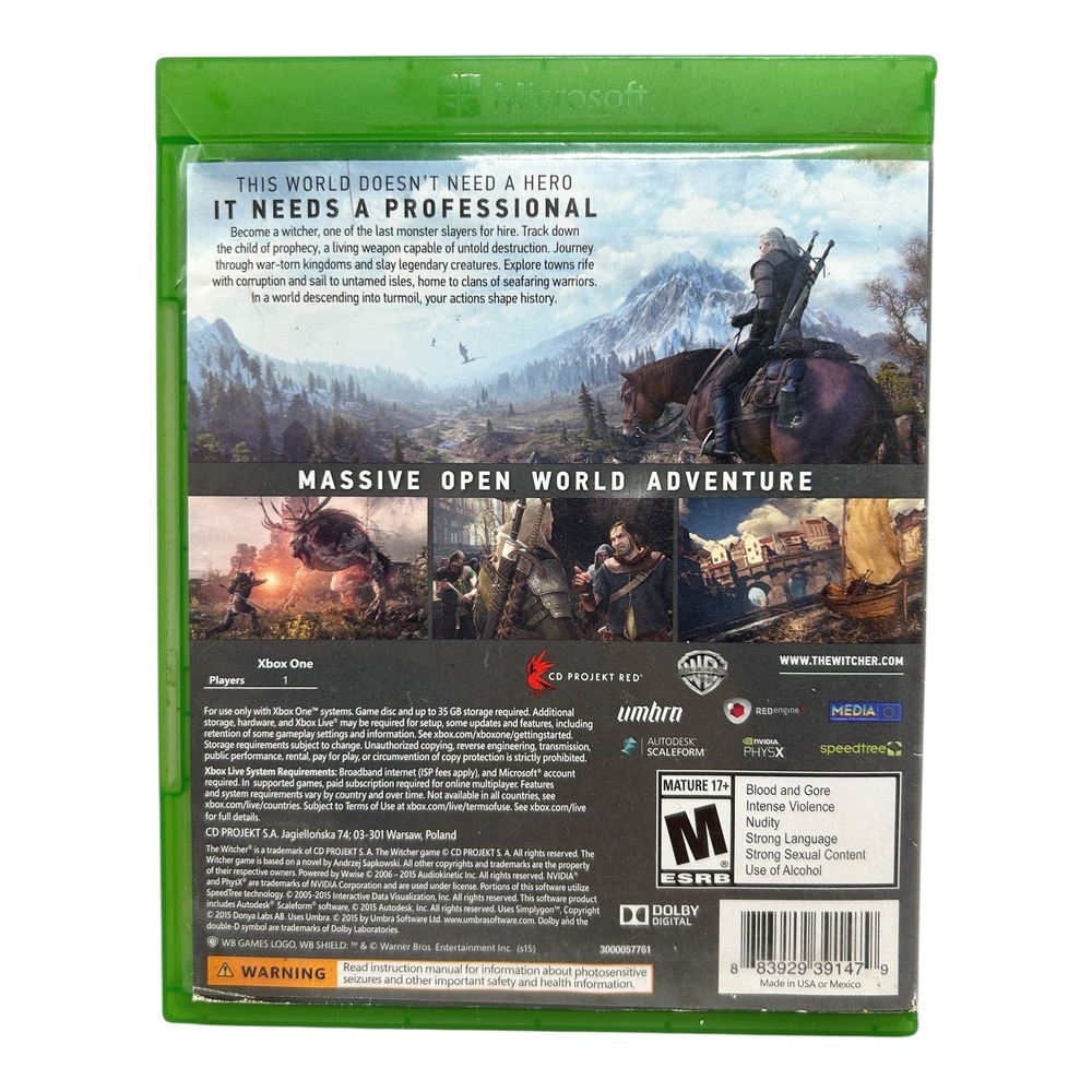 The Witcher 3 Wild Hunt Xbox One Game with Soundtrack CD and Manual WB Games - Picture 2 of 11